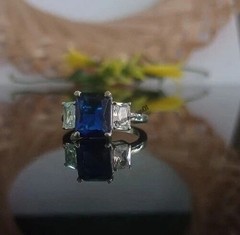 Art Deco Style 3 Stone Emerald Cut Lab Created Sapphire 925 Silver Wedding Ring