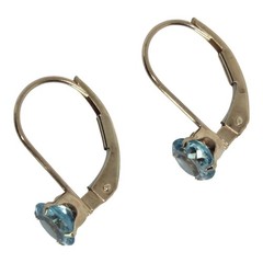 10K Yellow Solid Gold Round Blue Topaz Lever Back Earrings Eye Clean Gemstones