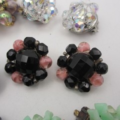 Vintage Cluster Beaded Earrings 6 Pair Hong Kong Japan Western Germany Clip Ons