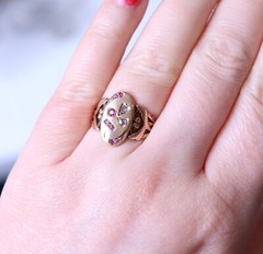 Antique Vintage 14k Rose Gold Ring Rose Cut Diamonds Ruby and Simili NO TARIFF