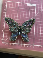 Vintage 1960s Blue Aurora Borealis Rhinestone Butterfly Brooch Pin Statement
