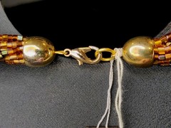 Vintage Czech Republic Boho Caramel Black Gold Glass Bead 12 Strand Necklace 50s