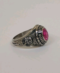 Vintage 1984 Jostens Braves Ladies Class Ring Pink Simulated Ruby White Metal 6