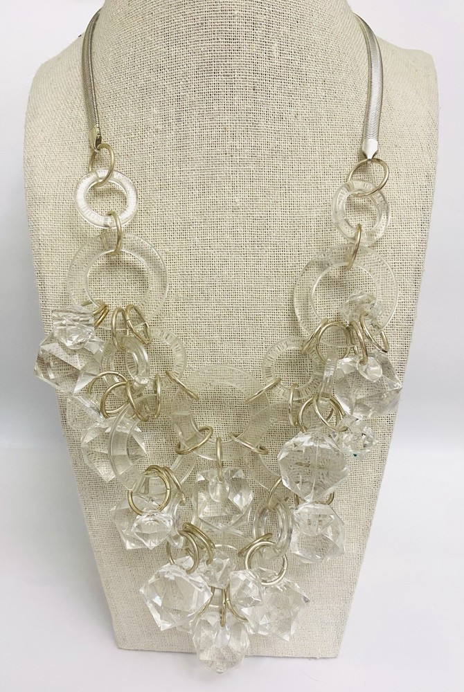Robert Rose Chunky Cluster Necklace Large Clear Lucite Faceted Beads And Rings