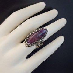 VTG Filigree Ring Large Marquise Amethyst Stone Boho Bohemian Cabochon Purple