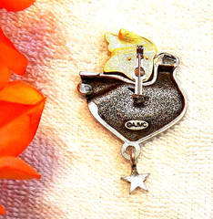 CLASSIC PIN BROOCH GUARDIAN ANGEL ALWAYS ON DUTY HEART LOVE AJMC SILVER TONE M4