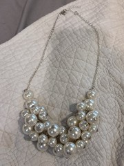 Chunky Faux Pearl Cluster Necklace 21″ Jane Stone Silver Tone Vintage