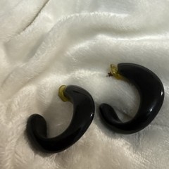 VTG Acrylic Lucite Chunky Puffy Hoop Black Earrings Modernist Sculptural