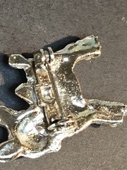 Vintage Deer Brooch Seed Pearls Silver Tone Red Crystal Eye