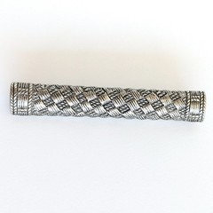 Vintage 1984 Ginnie Johansen Silver Tone Textured Basket Weave Bar 2″ Brooch Pin