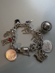 VTG Monet Sterling Charm Bracelet with Happy Birthday Charms,76 & Globe Charm