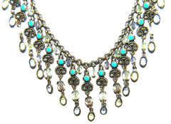 ANTIQUE BRONZE TURQUOISE VINTAGE STATEMENT VICTORIAN AVON NECKLACE #9