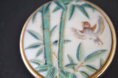Toshikane Arita Japan porcelain Bamboo clip on earrings vintage bird vintage VGC