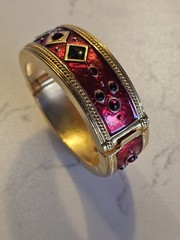 Berebi Limited Edition Gold-tone & Red Enamel w Rhinestone Bangle Bracelet