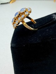 Vintage Opaline Glass Cluster Ring Gold Tone Halo Statement Adjustable