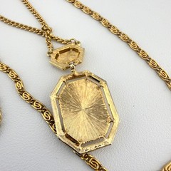Vintage Gold-Tone Double Chain Necklace With Engraved Floral Pendant 24″ Length