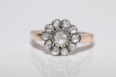 Vintage Circa 1980s 14k Gold Top Silver Natural Rose Cut Diamond Ring
