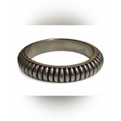 Vintage Silver Tone Ribbed Bangle Bracelet Chunky Scalloped Dome Bracelet Size 7