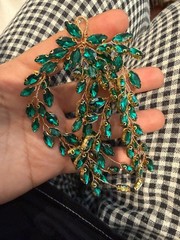Gold-Tone Emerald Green Marquise Rhinestone w/loop for hook/decor