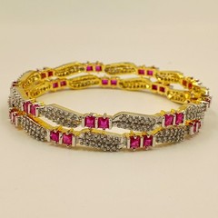 Designer Ruby & Cubic Zirconia Bangle Set Handmade 22K Gold Plated Ethnic Style