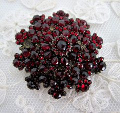 Antique Victorian Bohemian Garnet Cluster Brooch Pin Domed AS IS Missing Stones