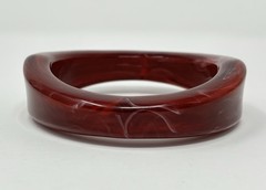 Vintage Chunky Marble Swirl Burgundy Red Asymmetrical Bangle Bracelet 8″ Retro