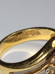 Vintage 14KGE Plate Imitation Emerald Solitaire Clear Stone Accents Fashion Ring