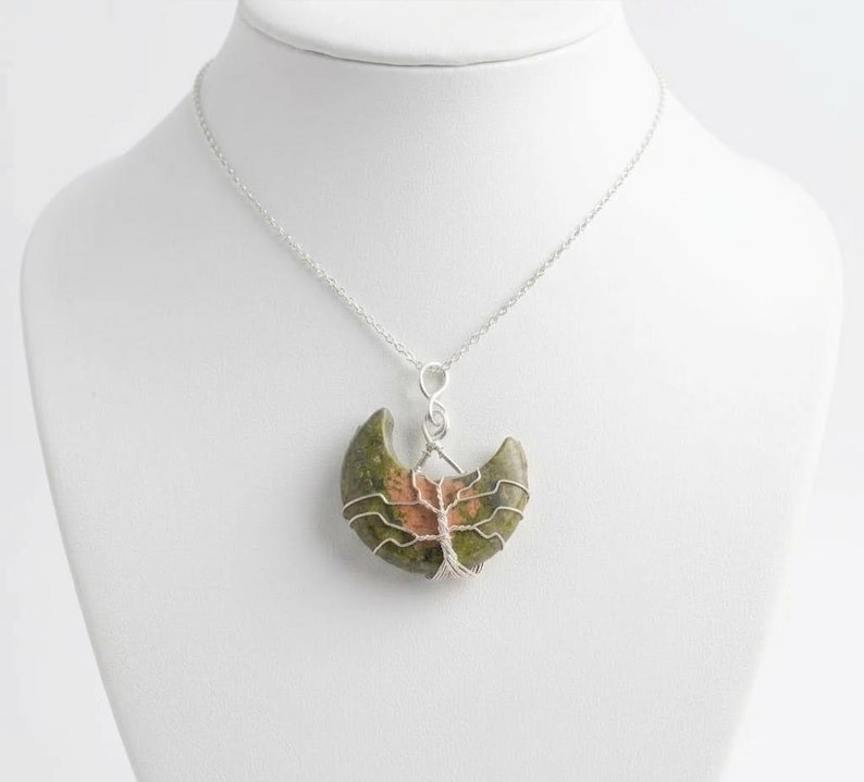 Premium Unakite Pendant Necklace, Handmade Wire Wrapped Green Pink Stone Charm