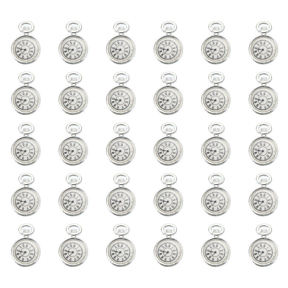30Pcs 0.67×0.43″ Zinc Alloy Watch Clock Charm Pendant, Silver Tone