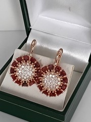Vintage 1990-s 14 Ct Rolled Gold Large Ruby / Zircons Earrings-Hallmarked 585 RG