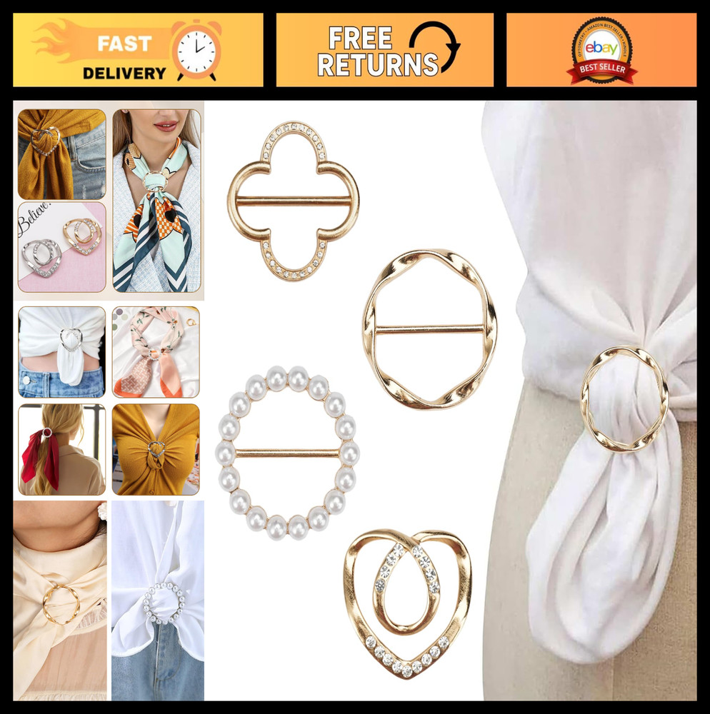 4PCS Metal Scarf Ring Clips – T-Shirt Tie Clips for Women, Fashion Shirt Buckle
