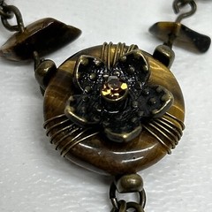 Signed N A Necklace, Single Rhinestone Flower Centerpiece