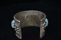 Vintage Revival Scarab Cuff Bracelet Sterling Silver With 3 Turquoise Stones