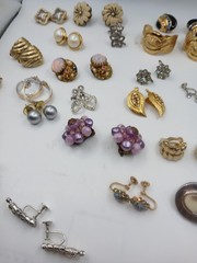 Lot 30 Vintage Now EARRINGS Clip and Screw On Rhinestone Enamel Costume Jewelry