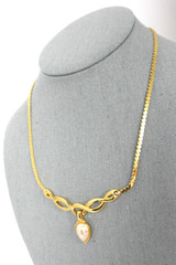 Victorian Revival Scroll Necklace Faux Pearl Drop Cobra Chain Choker Granny Core