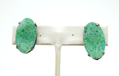 Vintage Art Deco Faux Jade Molded Glass Screwback Earrings Peking Dragon