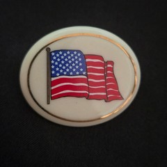 LENOX-Ivory Fine China- American Flag Oval Pin with Gold Trim 1¼” w/ Certificate