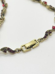 Vintage Rhinestone Necklace Red Crystal Gold Tone Flower Pendant JHS