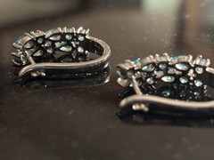 Vintage 1990s 925 Sterling Aquamarine Color Gemstone Hoop Earrings