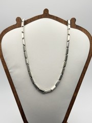 Vintage Heavy 925 Sterling Silver Modernist Bar Link Chain Necklace, 25 inch 33g