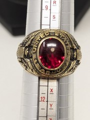 Vintage US Army Military Gold Plated Ring Red Faceted Stone Karatclad Size 10.5