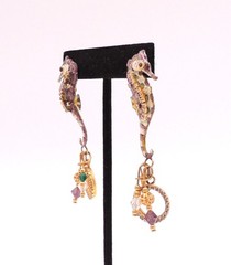 Lunch At The Ritz Seahorse Earrings Dangle Drop Pierced Vintage 90’s Jeweled