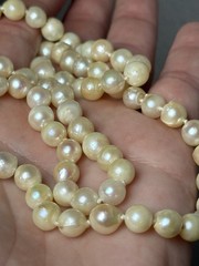 Vtg Art Deco Sterling Silver Pearl Clasp Baroque Akoya Hand Knotted Necklace 25”