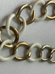 Vintage Monet Gold White Link Necklace Chunky Statement Chain Retro Modern