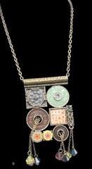 Vtg Unica Mixed Media Hippie Style Necklace 17″ Enamel Boho Dangling Crystals