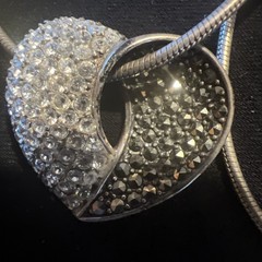 Vintage Thai Sterling Red & White CZ Rhinestone Heart on Italian Sterling Chain