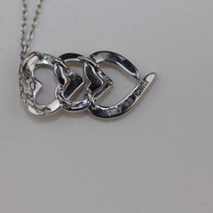Triple Open Hearts Pendant Necklace with Gemstones Sterling Silver