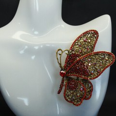 Vintage Large Size Red Butterfly Zircon Alloy Corsage Brooch Collar Pin