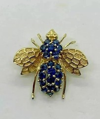 1.50Ct Round Cut Blue Sapphire Bee Brooch Pin & Pendant 14K Yellow Gold Plated