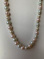Vintage Faux Pearl Necklace-Light Pink And Very Light Green-Plastic-24in